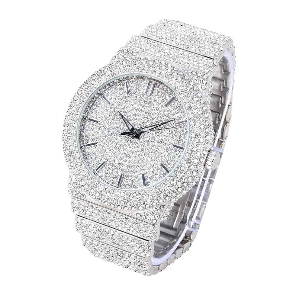 VVS Bustdown Simulated Diamond Stainless Steel Iced Out Luxury Hip Hop Watch